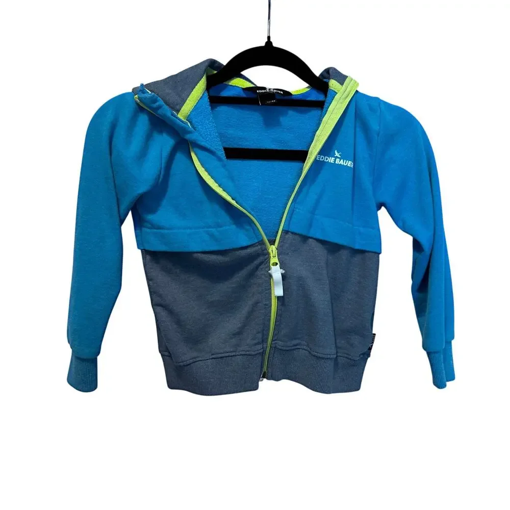 Eddie Bauer Kids Full Zip Hoodie 4T Blue Gray Colorblock Outdoor Jacket Hooded
